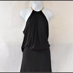 Black halter top jumpsuit with gold collar MSK